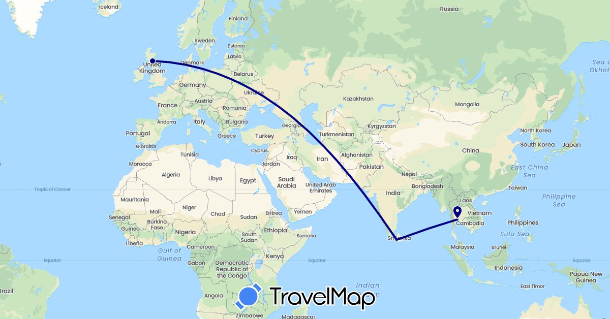 TravelMap itinerary: driving in United Kingdom, Sri Lanka, Thailand (Asia, Europe)